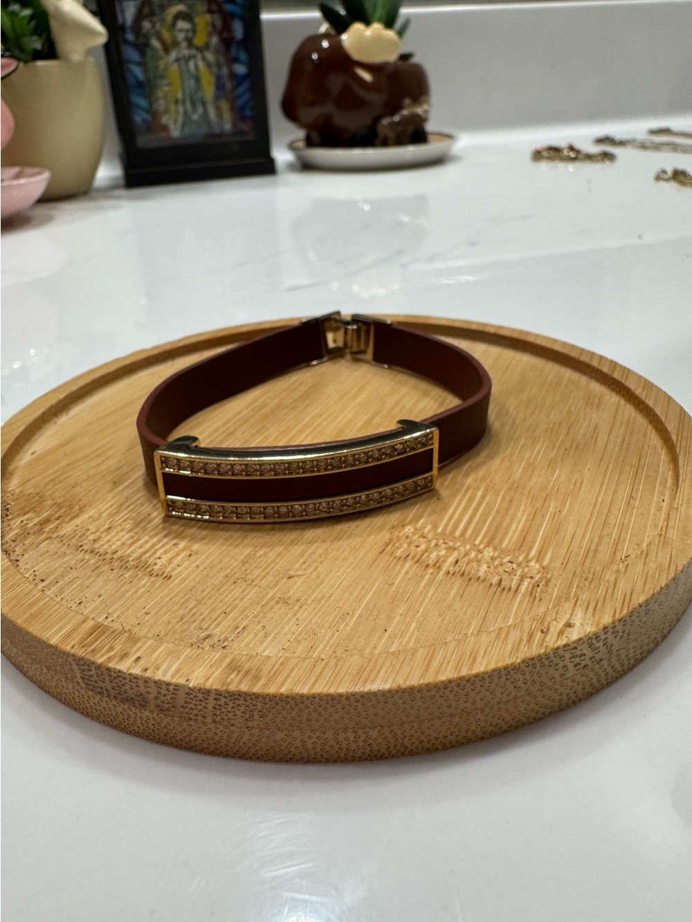 White House Black Market -Accented Brown Leather bar Bracelet - Women Accessorie